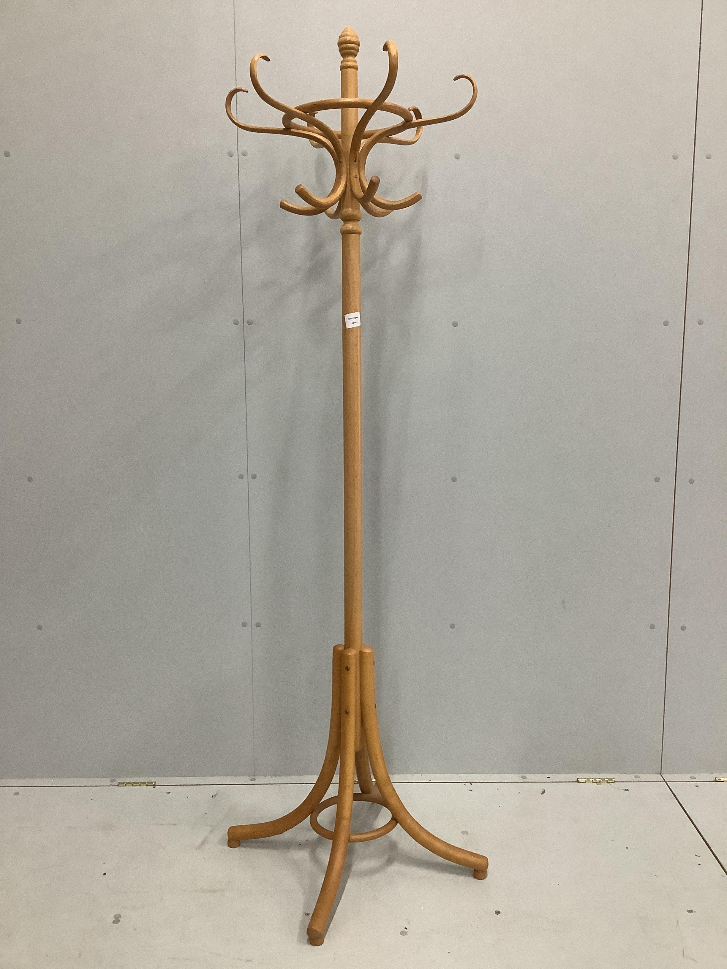 A contemporary beech bentwood coat / hat stand, height 196cm